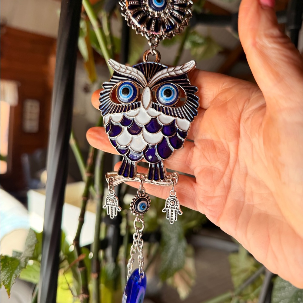 Suncatcher Owl Blue Glass With The Turkish Eye Nazar Evil Eye Watchful Guardian